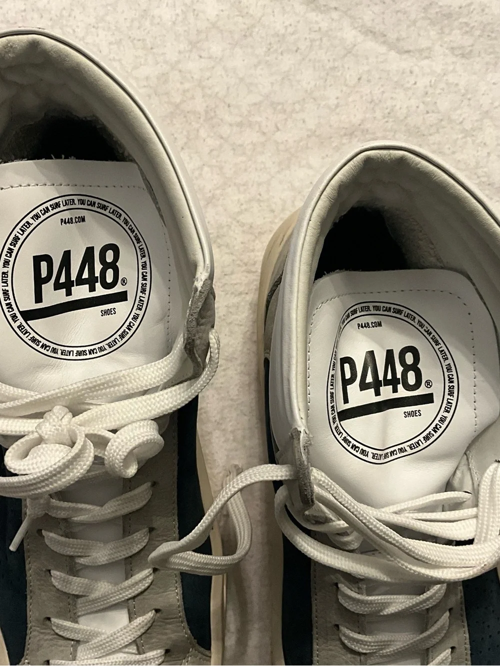P448 High-Top Sneakers in White, Navy and Cream Italy size 42